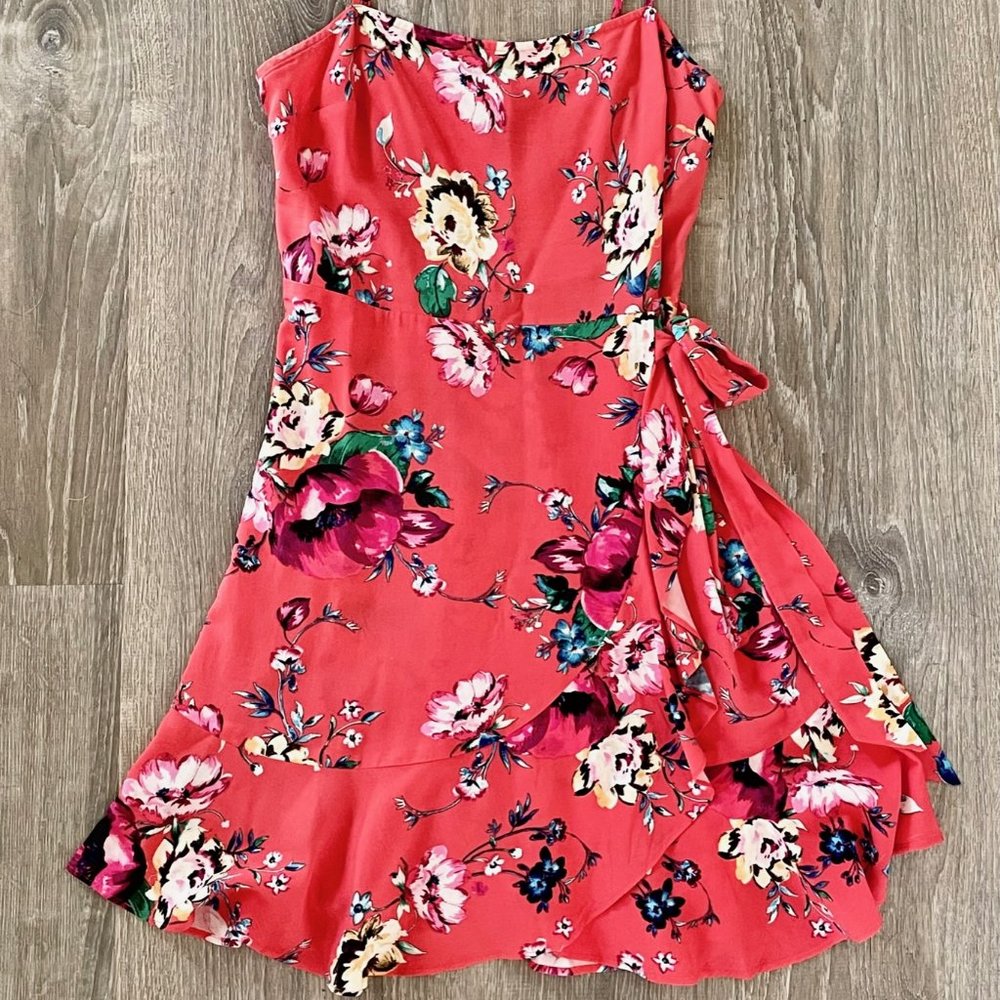 Express Floral Faux Wrap Fit & Flare Ruffle Mini Summer Dress
